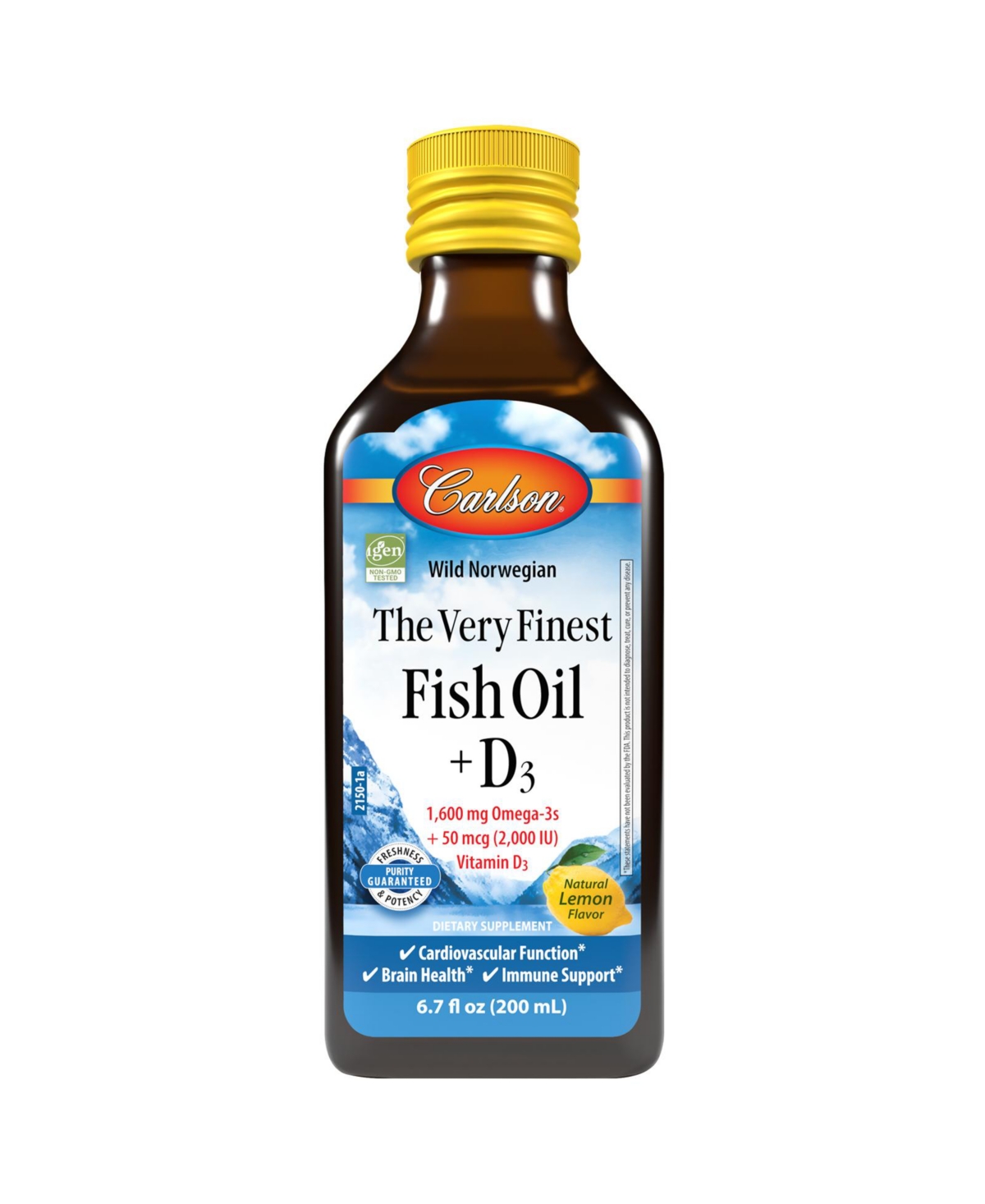Carlson - The Very Finest Fish Oil + D3, 1600 mg Omega-3s, 50 mcg (2000 Iu) Vitamin D3, Norwegian, Lemon, 200 mL (6.7 Fl Oz)