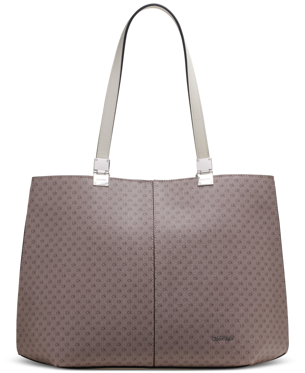 Shop Calvin Klein Granite Signature Triple Compartment Tote With Magnetic Snap In Taupe White