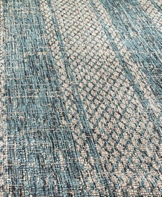 Courtyard CY8736 Light Gray and Teal 5'3" x 7'7" Sisal Weave Outdoor Area Rug
