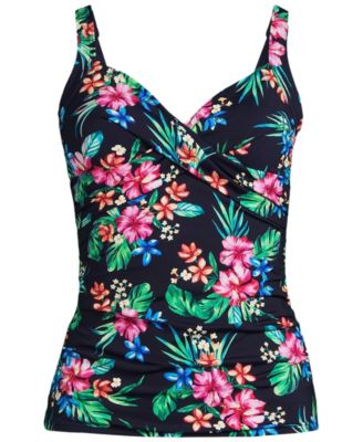 Lands' End Women's Wrap Underwire Tankini Top – UPF 50, Adjustable Straps, Removable Cups, Nylon/Spandex