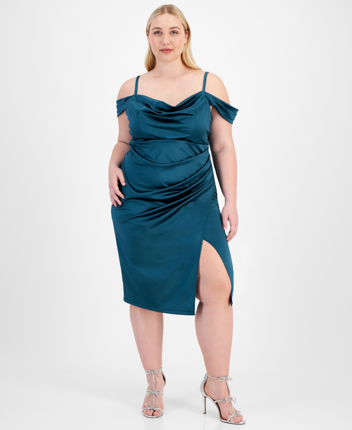 Trendy Plus Size Off-Shoulder Spaghetti-Strap Dress - Teal