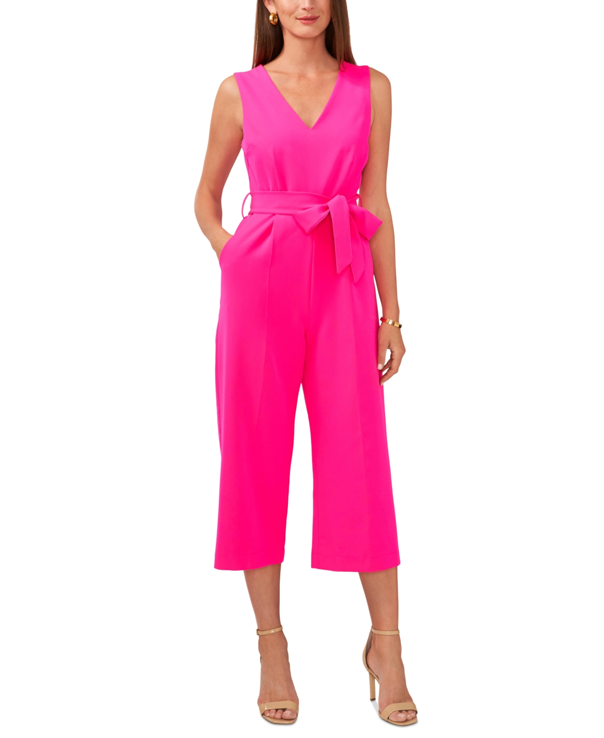 Shop Vince Camuto Women's Belted Cropped Jumpsuit In Hot Pink