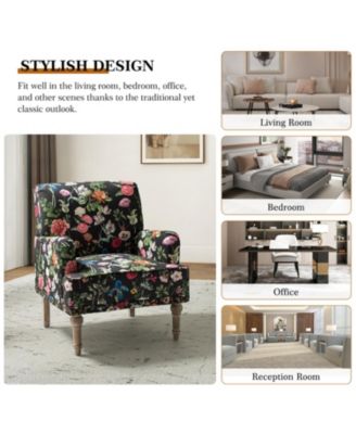 Montross Traditional Wooden Upholstered  Armchair with Floral Patterns