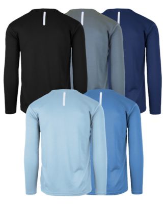 Men's Long Sleeve Moisture-Wicking Performance Crew Neck Tee -5 Pack