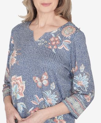 Alfred Dunner Scottsdale Women's Floral Border Split Neck Top