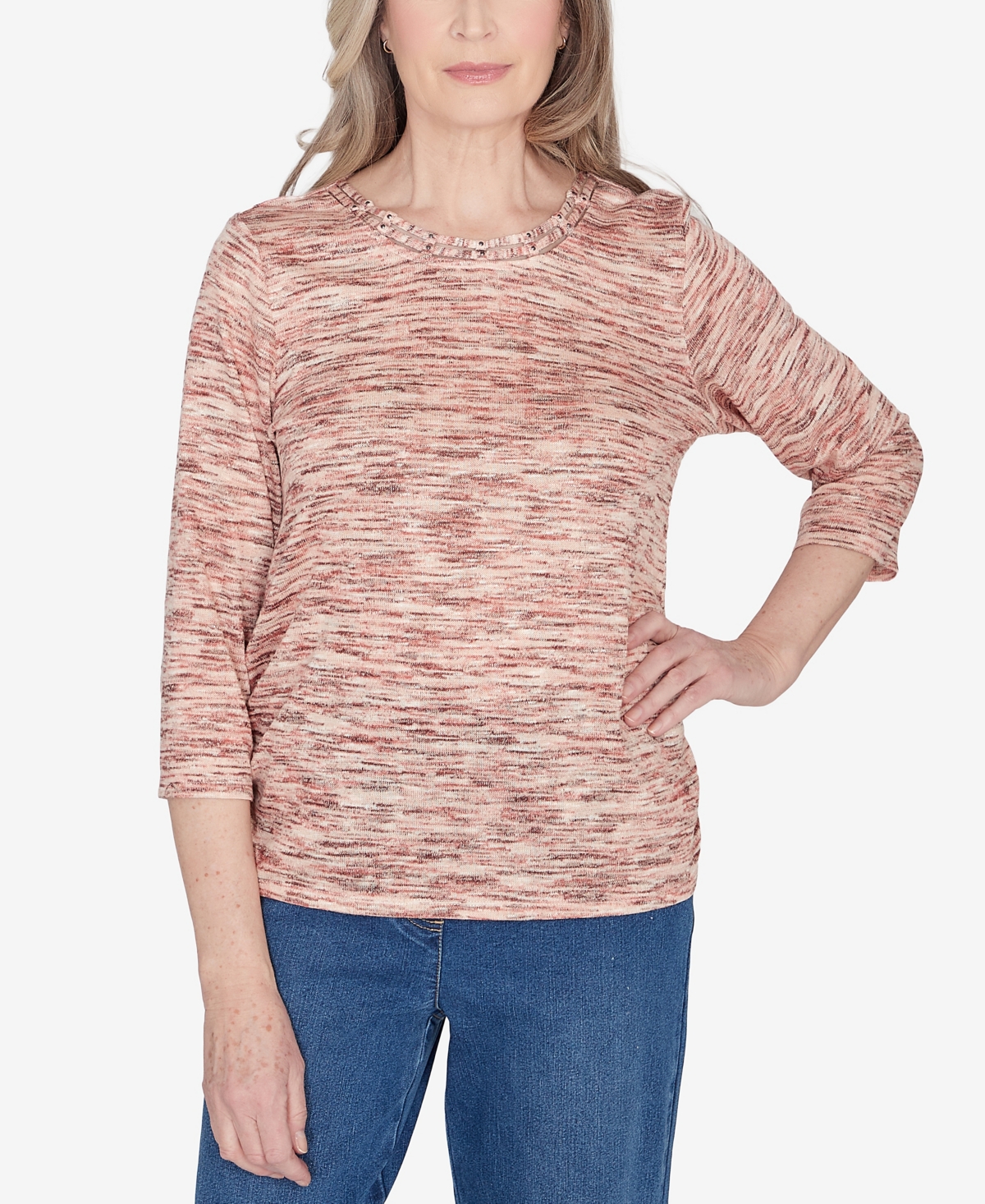 Scottsdale Women's Space Dye Beaded Neck Top - Apricot