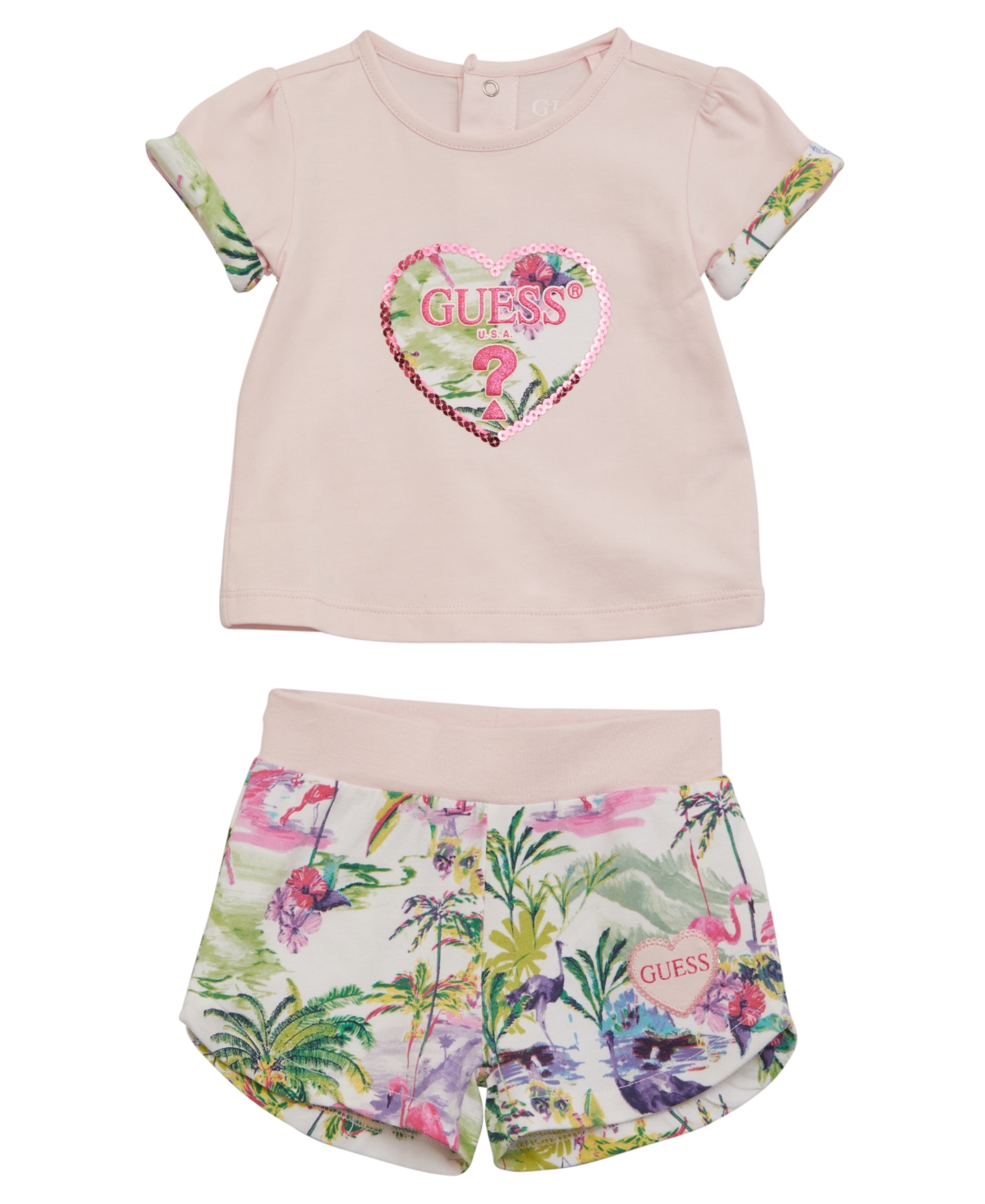 Shop Guess Baby Girls Short Sleeve T Shirt And Short Set In Ballet Pink