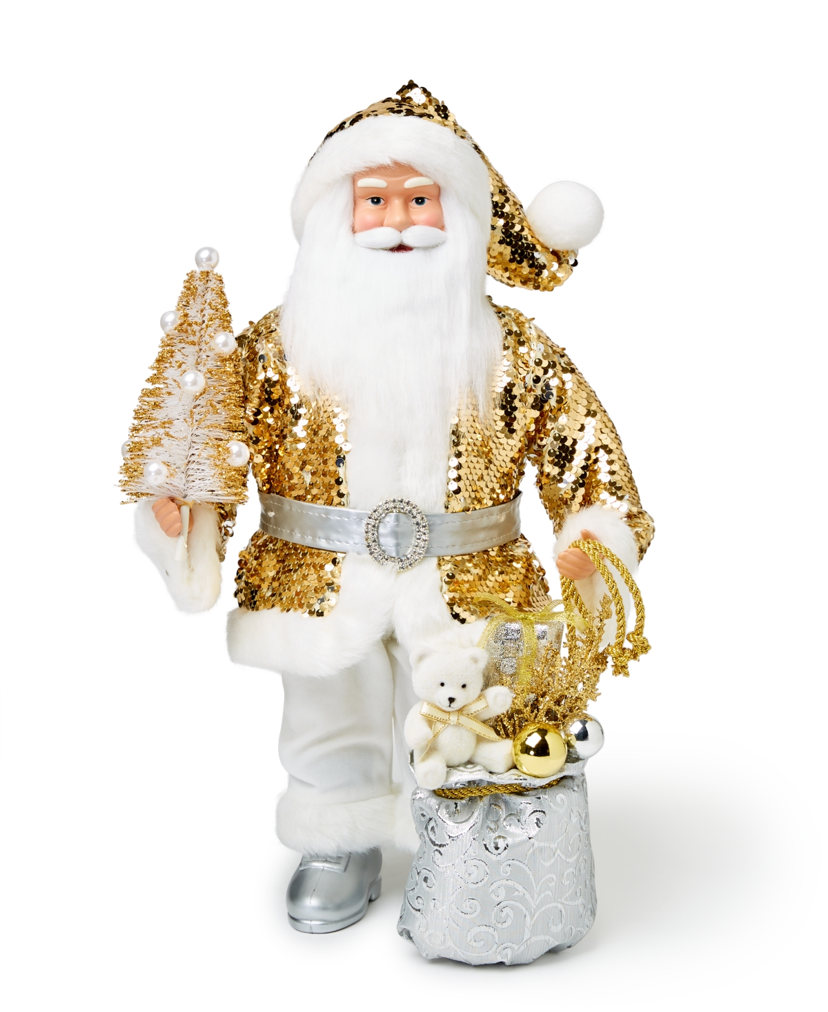 Holiday Lane Shine Bright Gold-Tone Glitter Caucasian Santa