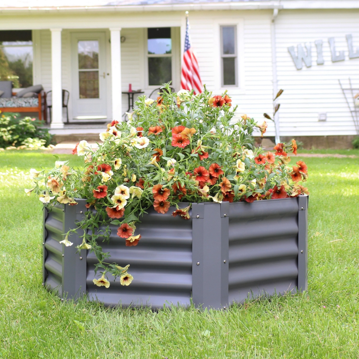 Sunnydaze Decor Powder-Coated Steel Hexagon Raised Garden Bed - Gray -
