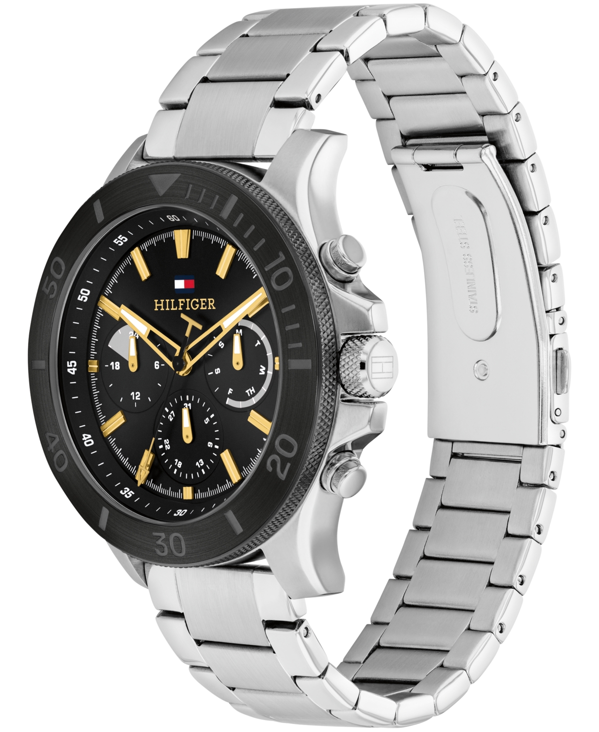 Shop Tommy Hilfiger Men's Multifucntion Silver Stainless Steel Watch 46mm In Black