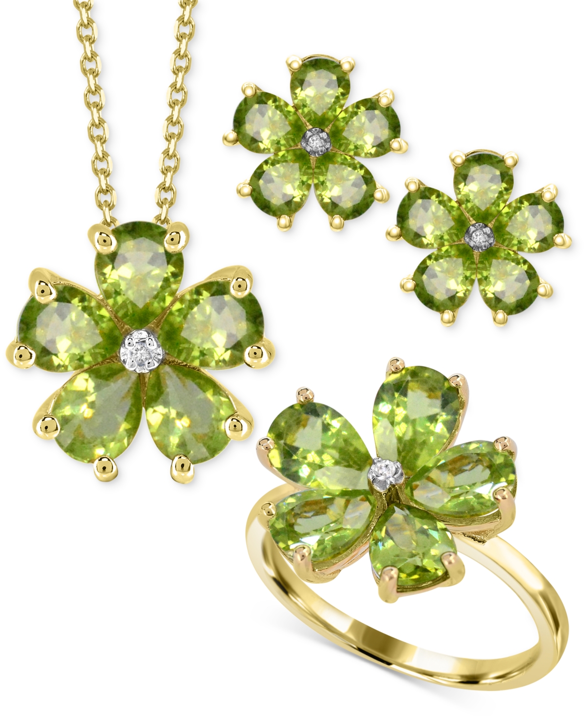 Macy's Peridot (3-1/2 Ct. T.w.) & Diamond Accent Flower Ring In 14k Gold-plated Sterling Silver In Peridot