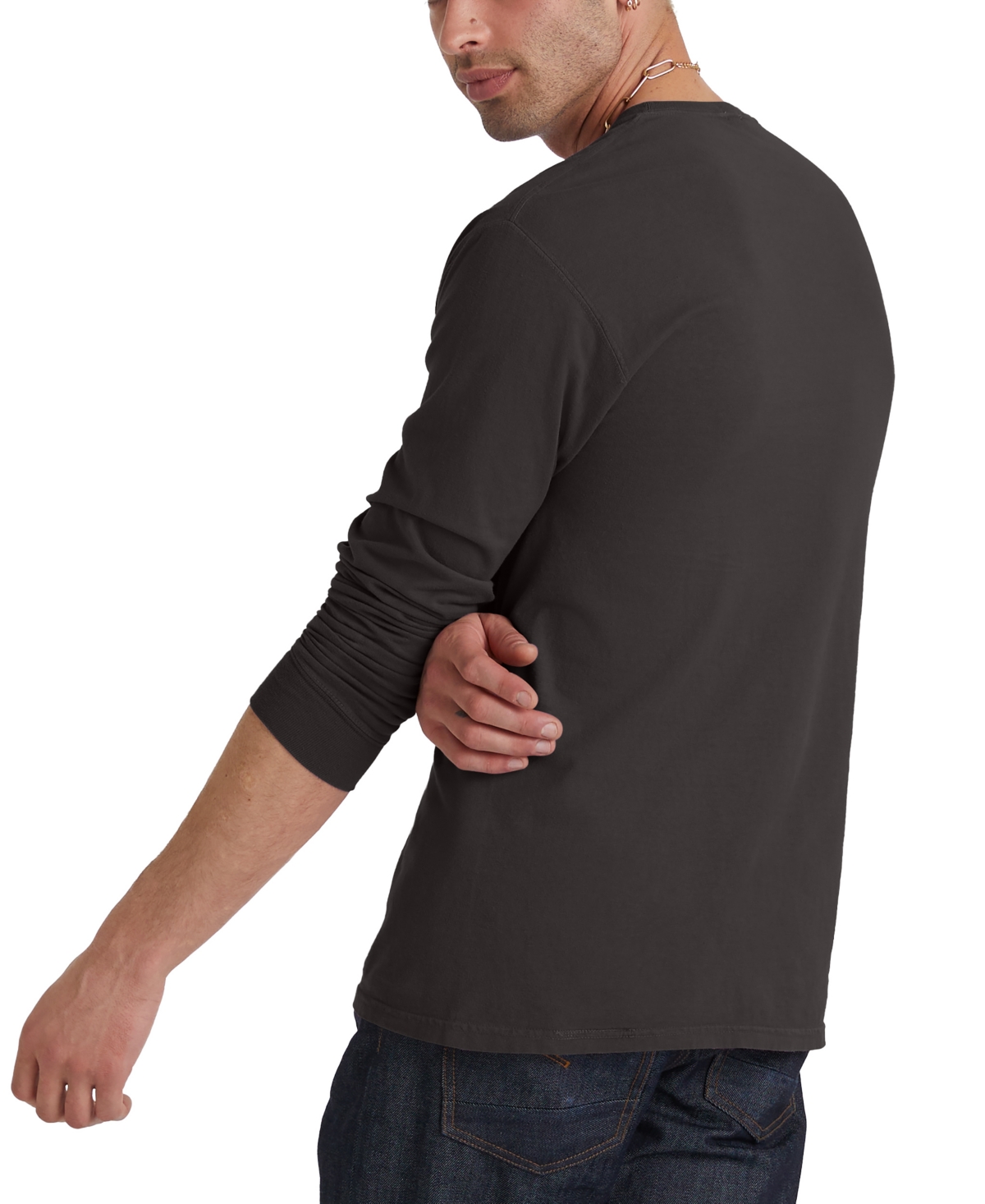 Hanes Unisex Garment Dyed Long Sleeve Cotton T-shirt In Green