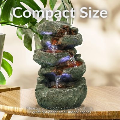 Indoor Home Decorative Relaxing Stacked Rocks Tabletop Water Fountain with LED Lights - 10"
