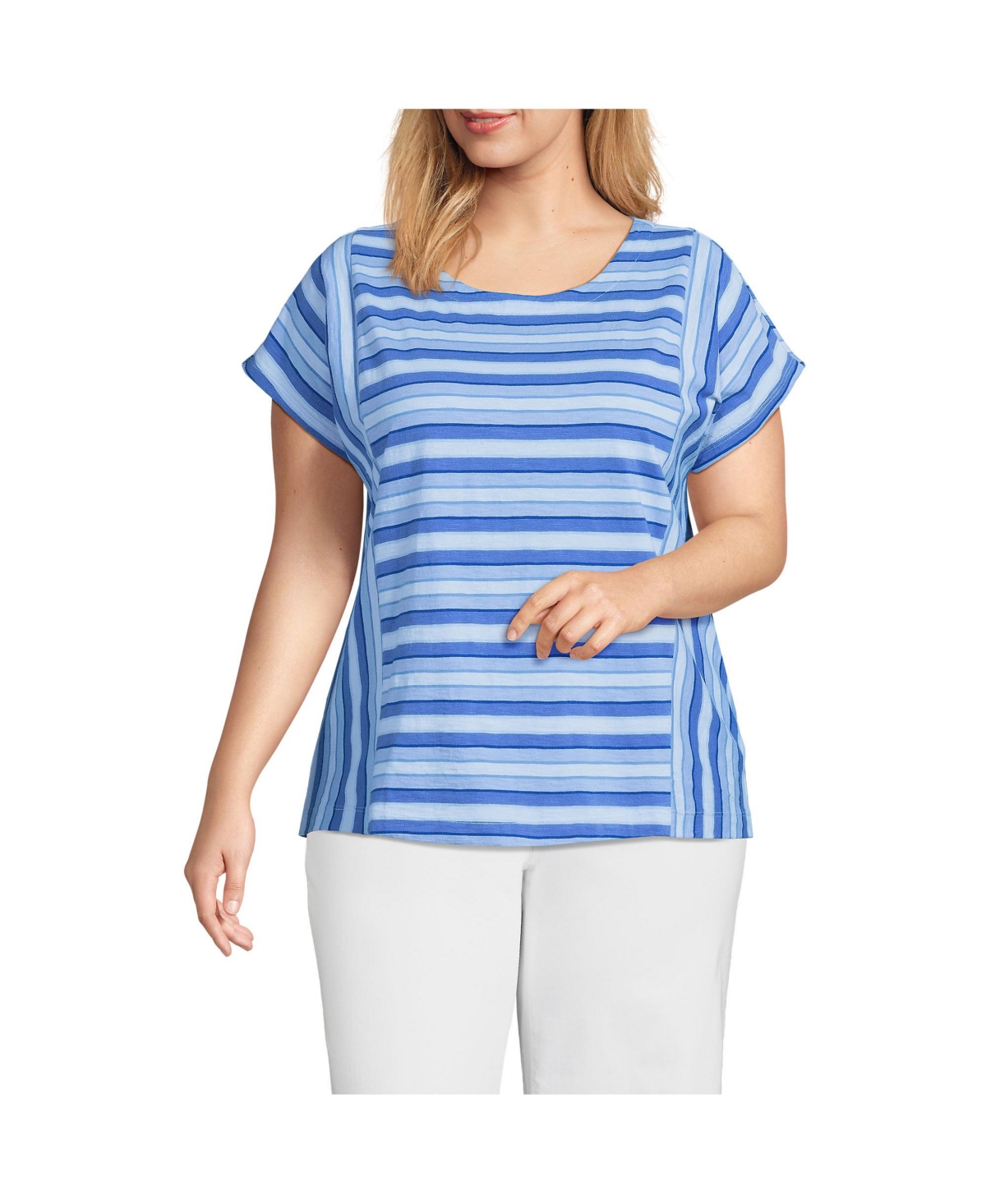 Plus Size Slub Wedge T-Shirt - Soft blue haze multi stripe