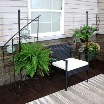Indoor/Outdoor Iron Metal 4-Tiered Potted Flower Plant Stand with Spiral Staircase Design - 56" - Black - 2pk