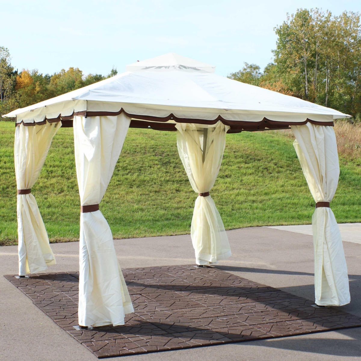 Sunnydaze Decor x Soft Top Polyester Gazebo with Privacy Wall -- Cream