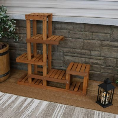 36-Inch Meranti Wood Indoor/Outdoor Multi-Tiered Plant Stand with Teak Oil Finish