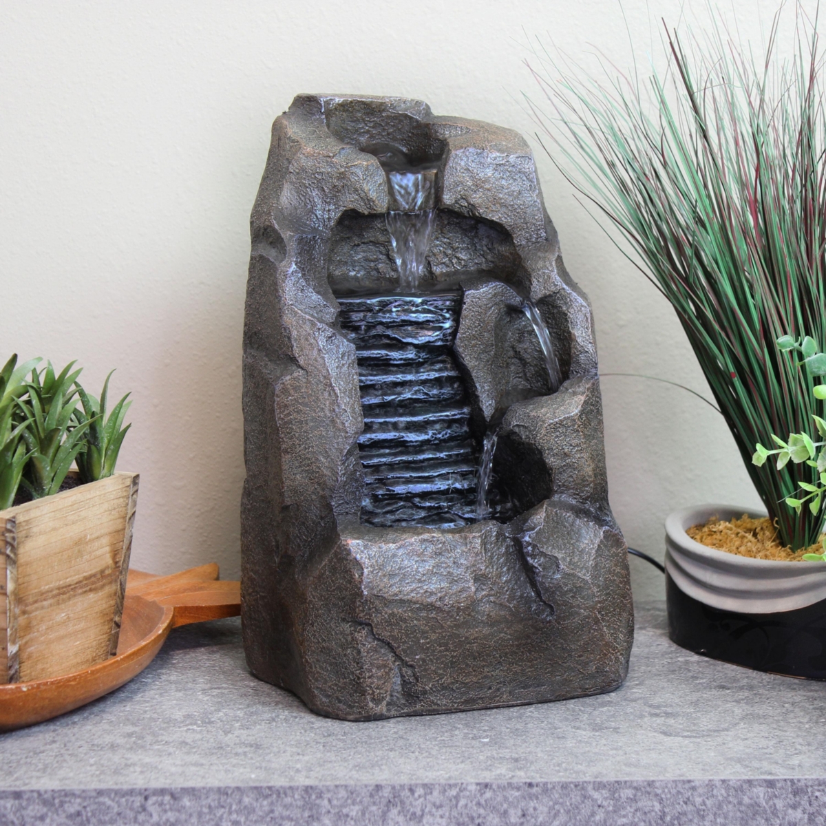 Sunnydaze Decor Stony Rock Waterfall Resin Indoor Tabletop Water Fountain -
