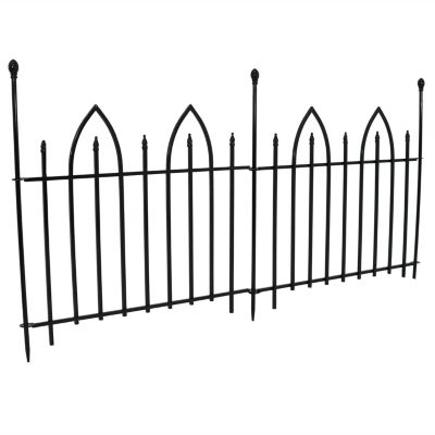 Gothic Arch 6' Set of 2 Decorative Garden Fence Panels - Iron Border Fence - 37" W x 31" H Per Panel - Black