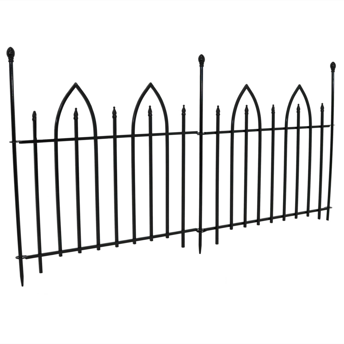 Gothic Arch 6' Set of 2 Decorative Garden Fence Panels - Iron Border Fence - 37" W x 31" H Per Panel - Black