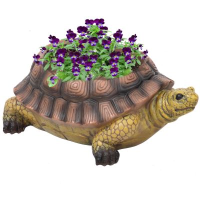 Polyresin Teddy the Turtle Decorative Garden Planter for Indoor or Outdoor Use - 11" W - Green and Brown