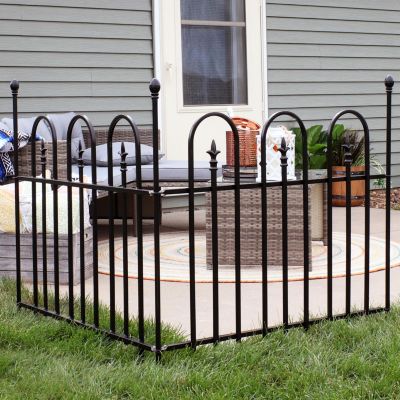 Strasbourg 6' Set of 2 Steel Decorative Garden Fence Panels - 37.5" W x 30.5" H Per Panel - Black