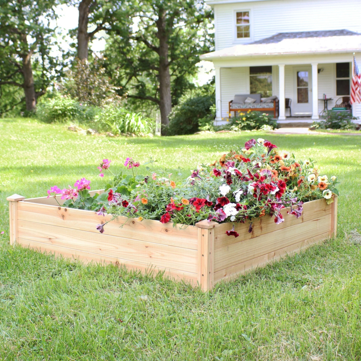 Sunnydaze Decor Wooden Fir Square Raised Garden Bed - - Natural