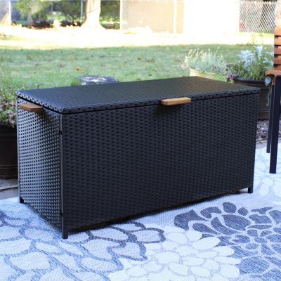 75 Gallon Indoor/Outdoor Acacia Wood and Resin Wicker Storage Deck Box with Hinged Lid