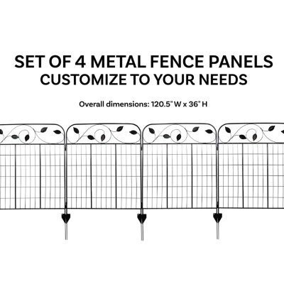 Winding Vines 10-Foot 4-Piece Steel Decorative Garden Fence Panels - 30" W x 36" H Per Panel - Black