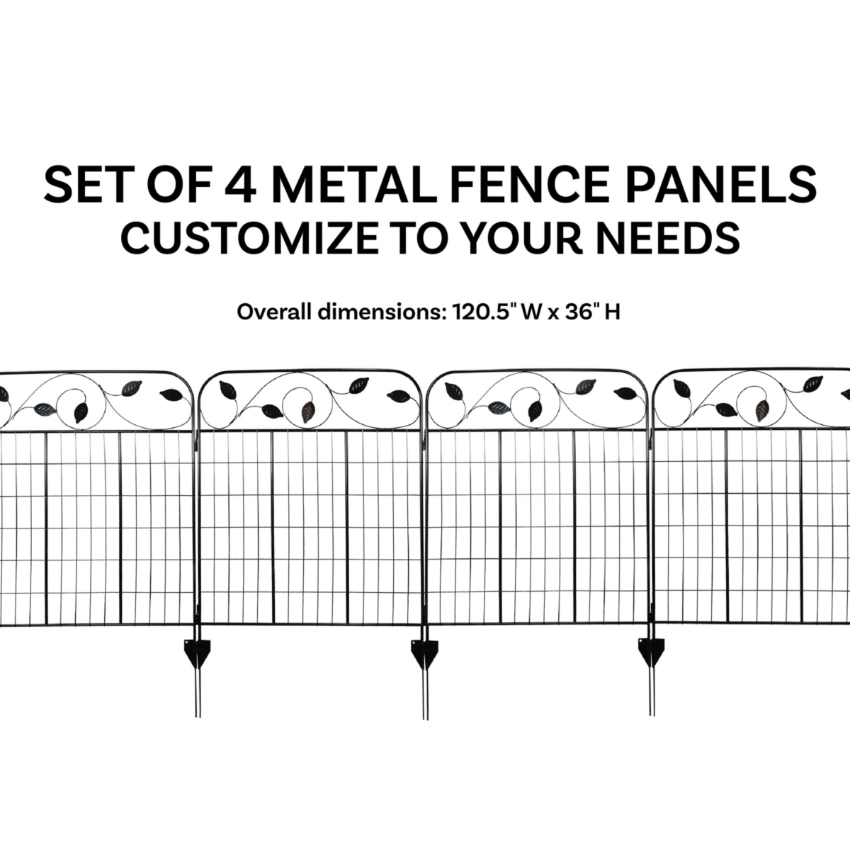 Sunnydaze Decor 4-Piece Romantic Vine Steel Garden Border Fencing - -- Black