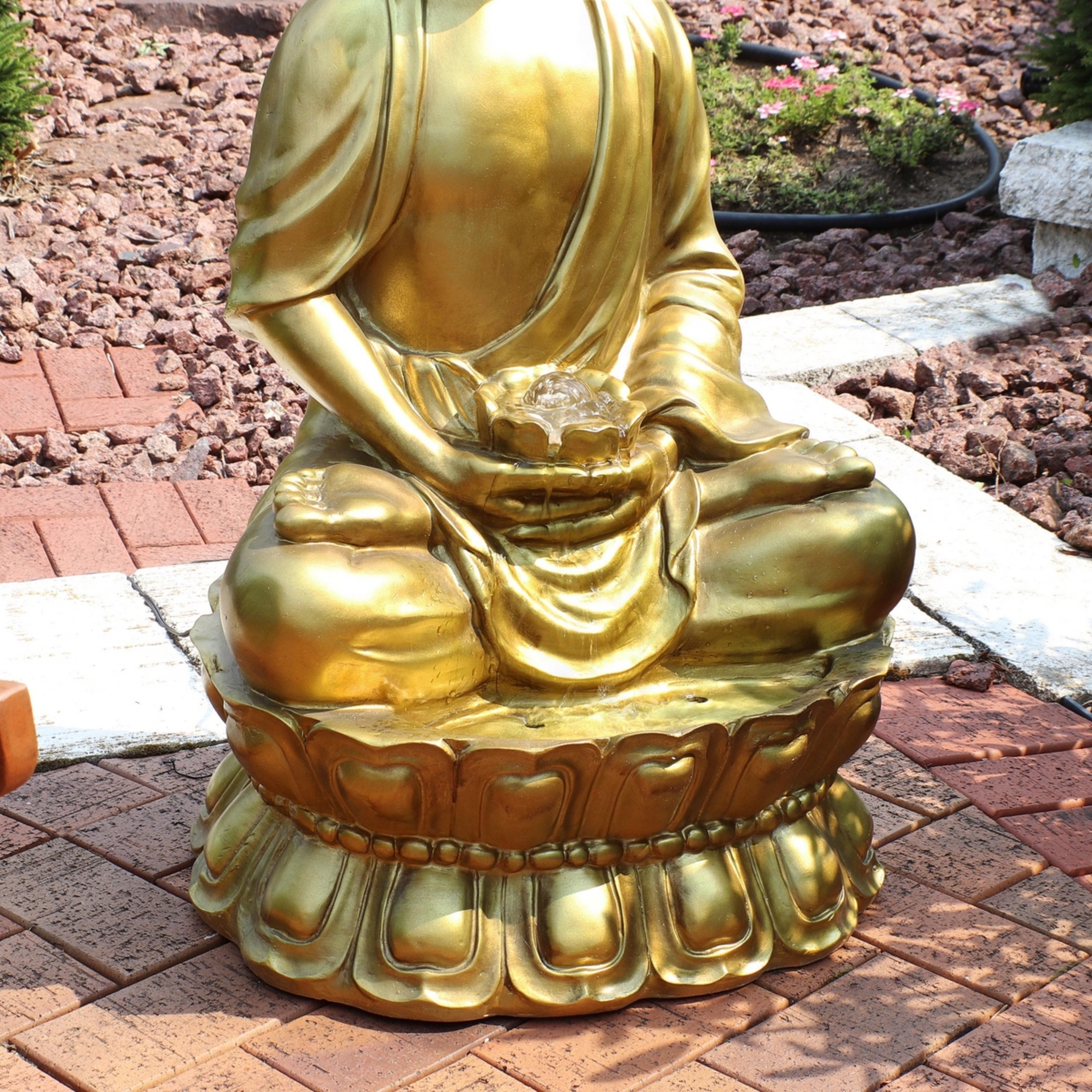 Sunnydaze Decor Relaxed Buddha Outdoor Water Fountain with Led Lights -