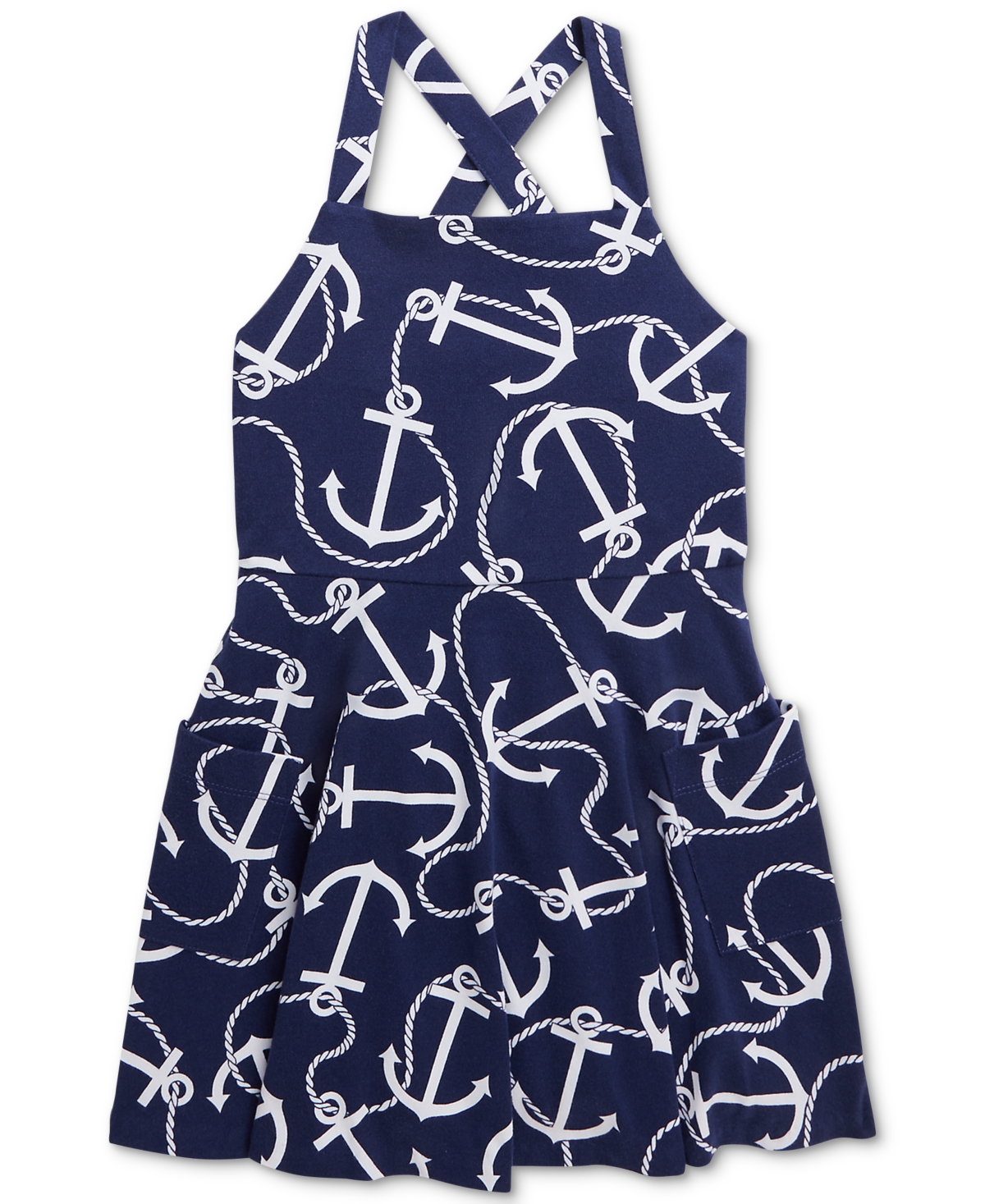 Shop Polo Ralph Lauren Toddler & Little Girls Anchor-print Cotton Jersey Dress In Navy