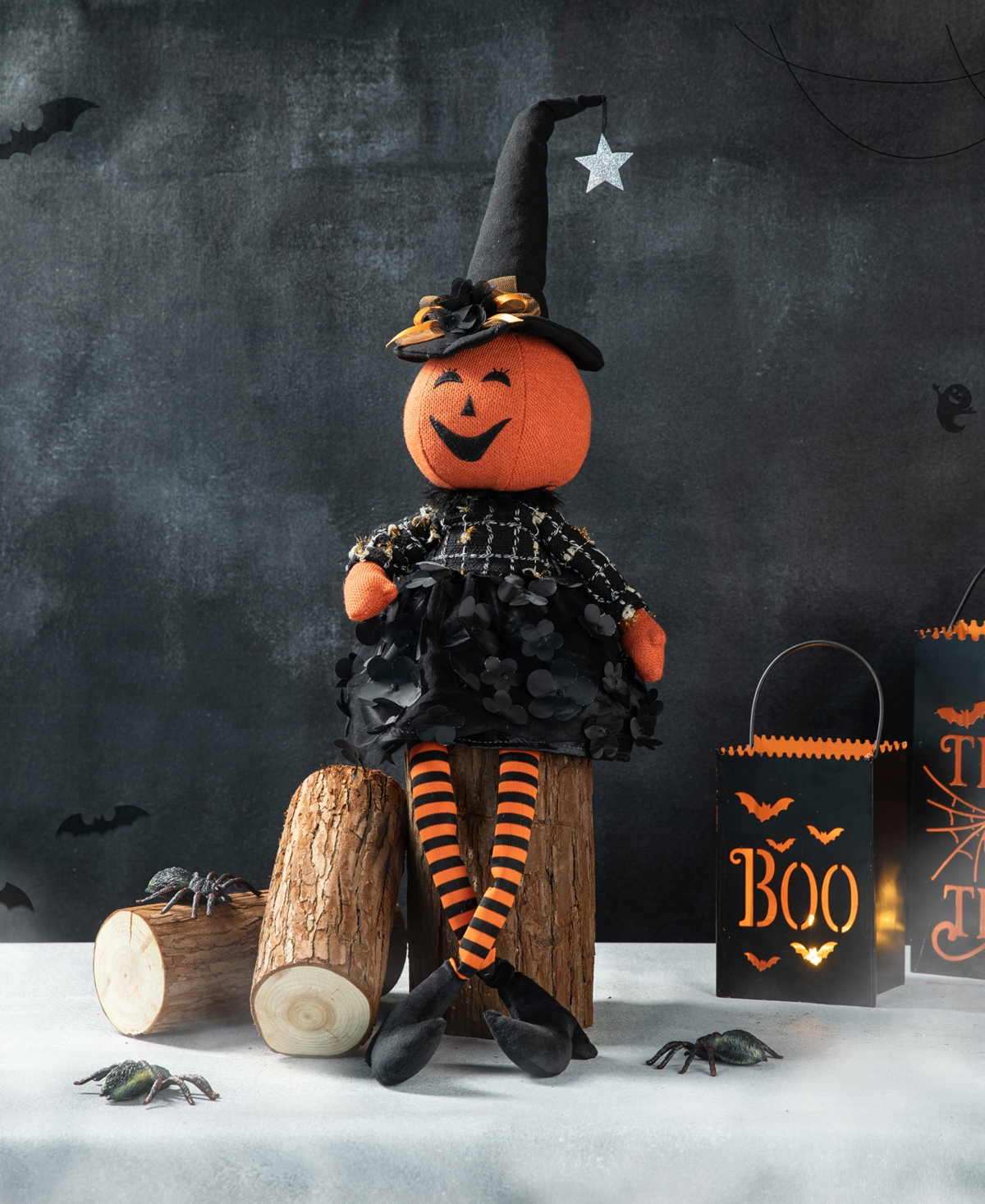 Glitzhome 30"h Halloween Fabric Dressed Pumpkin Sitter In Multi