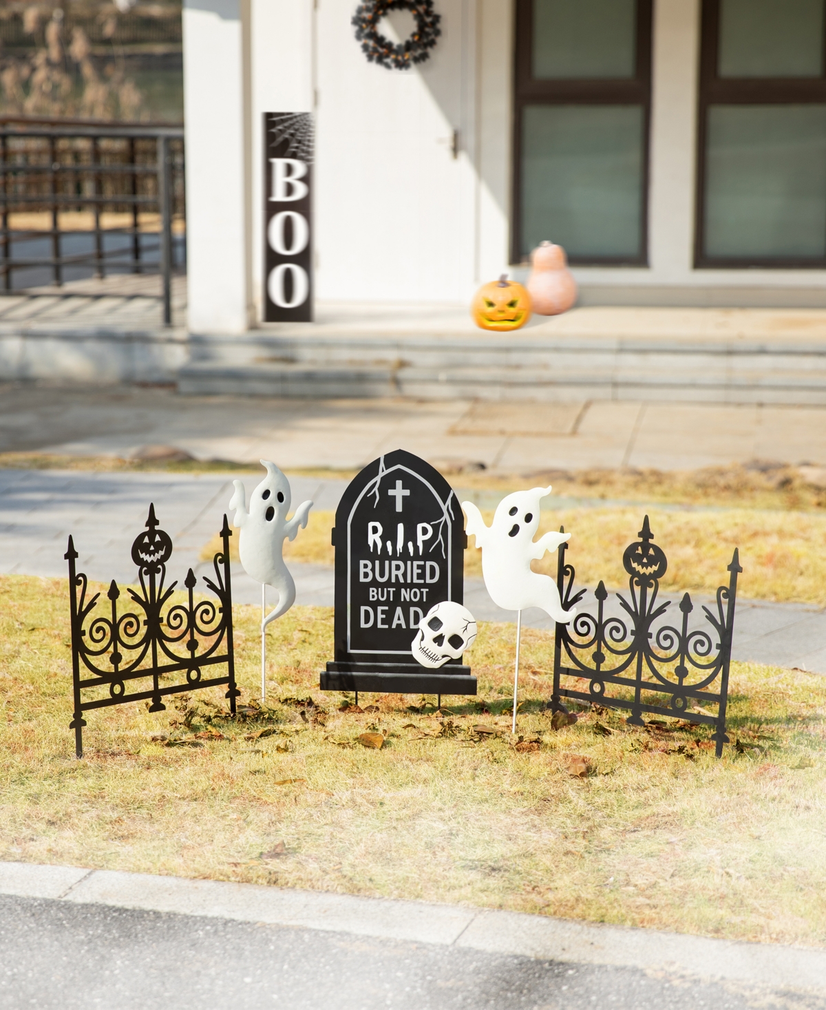 Glitzhome 24"h Halloween Metal Graveyard Set Yard Stake, Set Of 5 In Multi