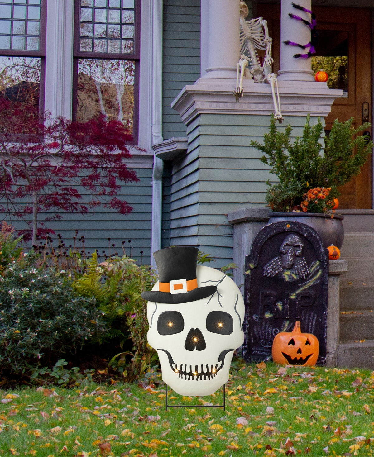 Glitzhome 38"h Lighted Halloween Metal Skull Yard Stake With Timer In Multi