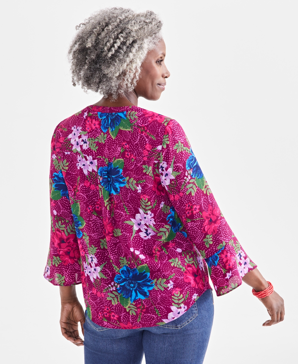 Style & Co Petite Floral-Print Pintucked Top, Created for Macy's