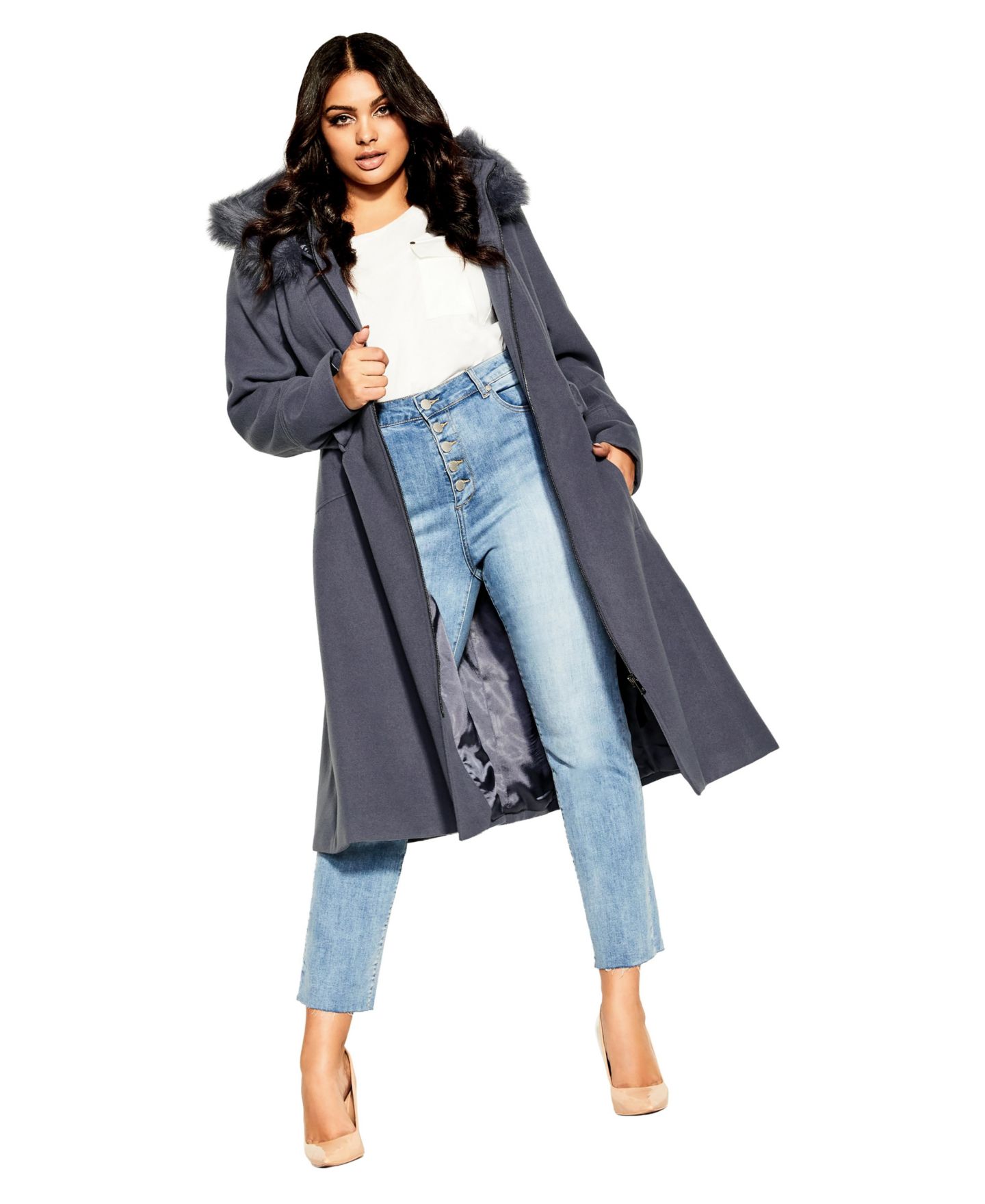 Женское пальто CITY CHIC Plus Size Miss Mysterious, цвет: Сланцевый — фото 3