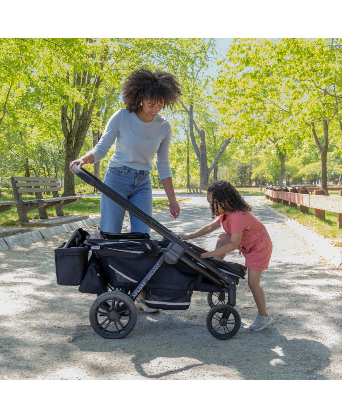 Shop Evenflo Pivot Xplore Dreamz All-terrain Stroller Wagon With Bassinett Insert In Black
