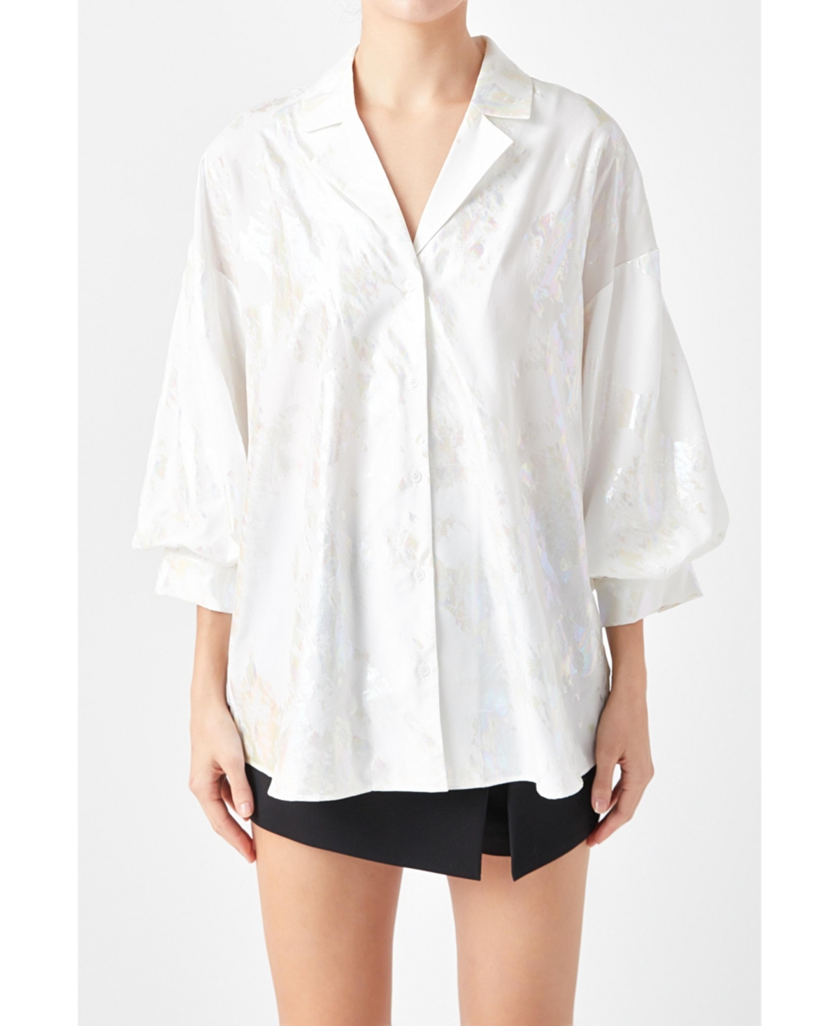 Women's Print Foil Collared Shirt - White