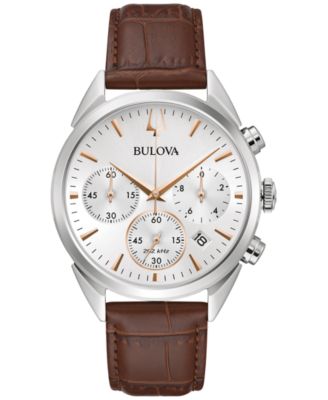 Bulova - Men's Chronograph High Precision Brown Leather Strap Watch 42mm