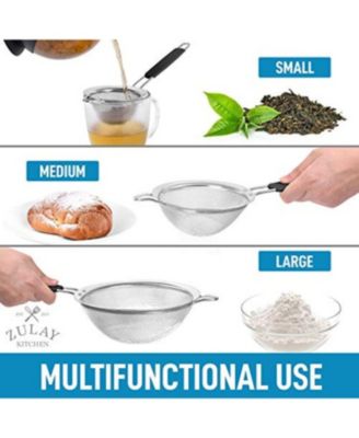 Set of 3 Premium Stainless Steel Fine Mesh Strainer with Non-Slip Handles