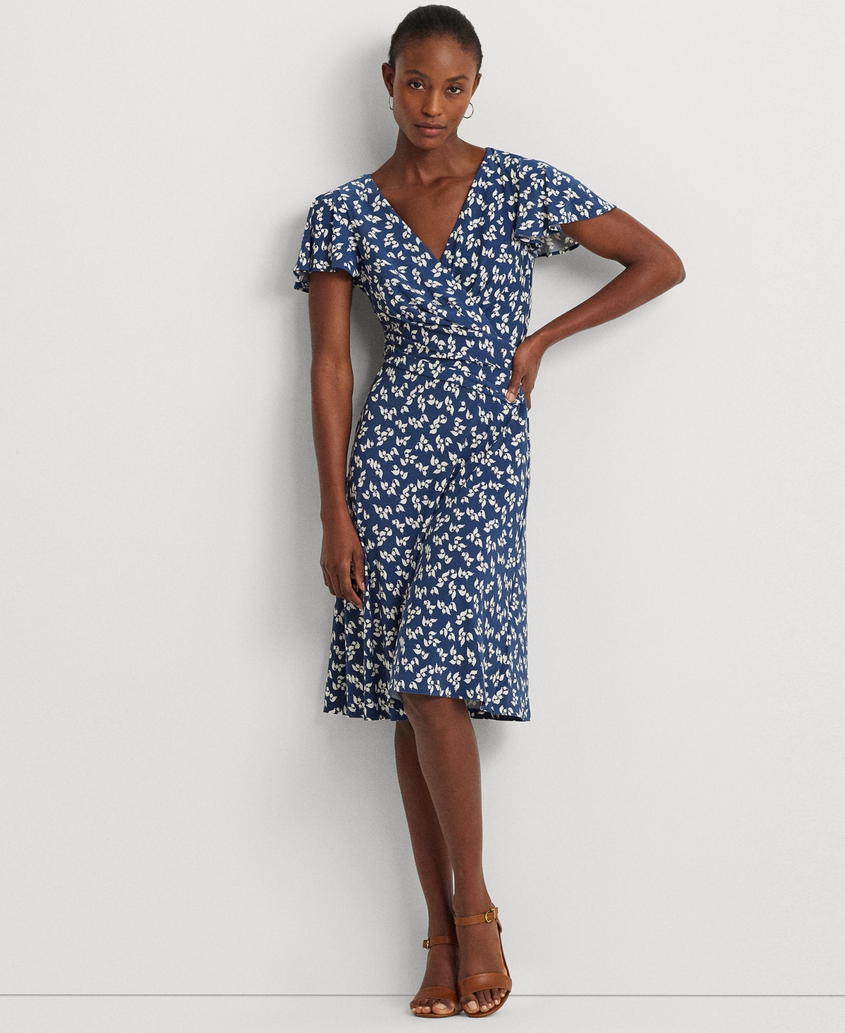 Women's Floral Stretch Jersey Surplice Dress - Blue