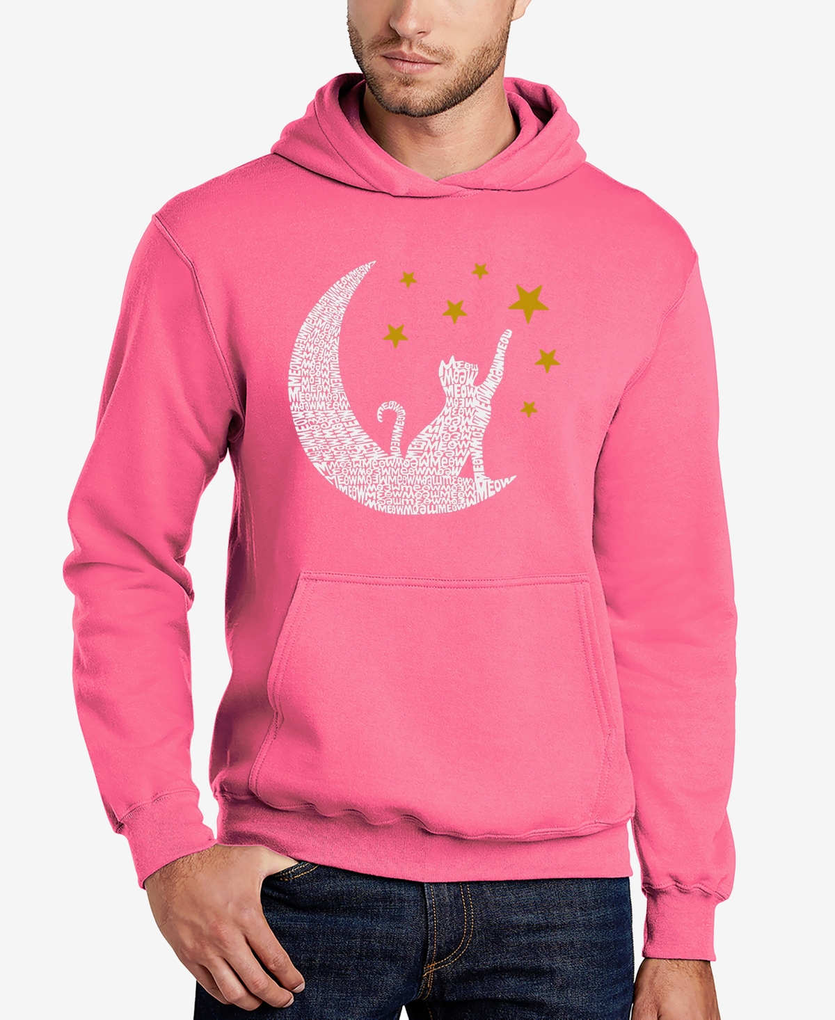 Cat Moon - Men's Word Art Hooded Sweatshirt - Pink