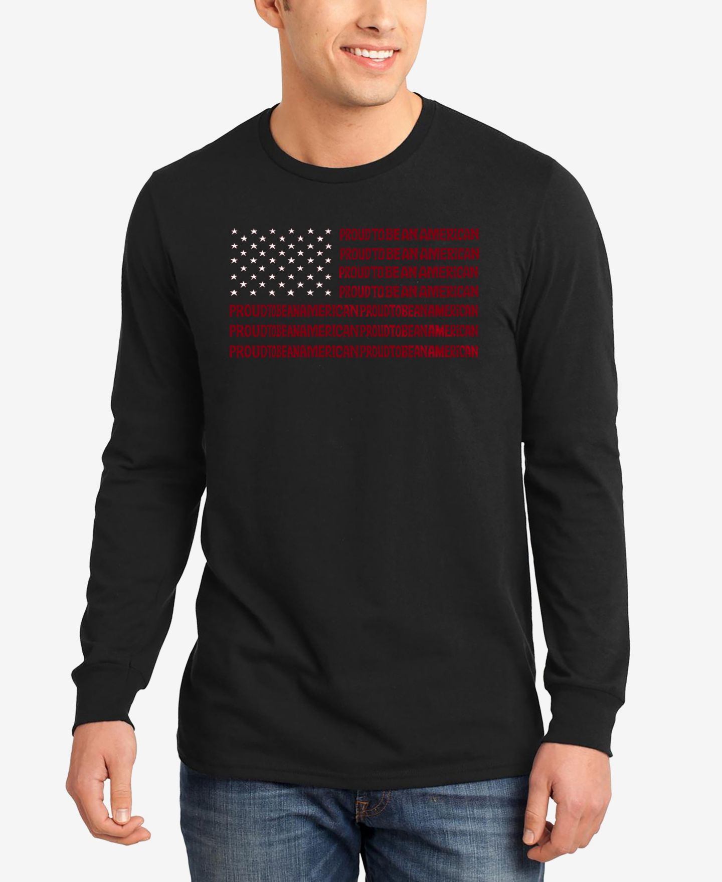 Мужская футболка LA Pop Art Proud To Be An American - Word Art Long Sleeve, цвет: Чёрный — фото 1