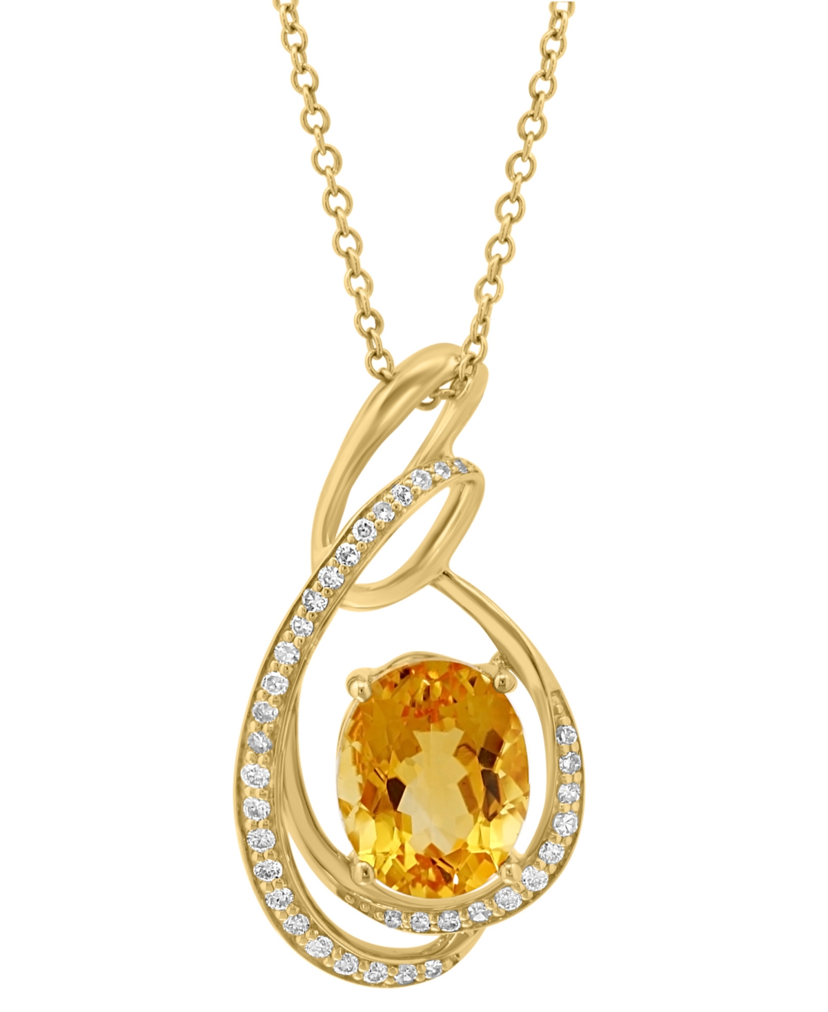 EFFY COLLECTION EFFY CITRINE (3 CT. T.W.) & DIAMOND (1/5 CT. T.W.) SWIRL 18" PENDANT NECKLACE IN 14K GOLD 