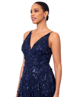 XSCAPE Women's 3D Floral-Appliqué Sequined Gown - Macy's