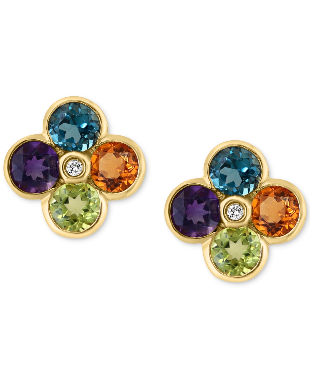 Effy Collection Effy Multi-gemstone (2-1/4 Ct. T.w.) & Diamond Accent Flower Stud Earrings In 14k Gold In Yellow Gol