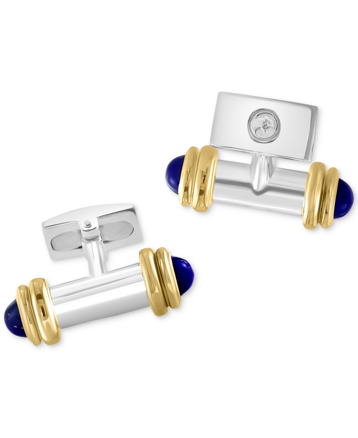 Effy Collection Effy Men's Lapis Lazuli Bar Cufflinks In 18k Yellow Gold Plated Sterling Silver & Sterling Silver In Silver