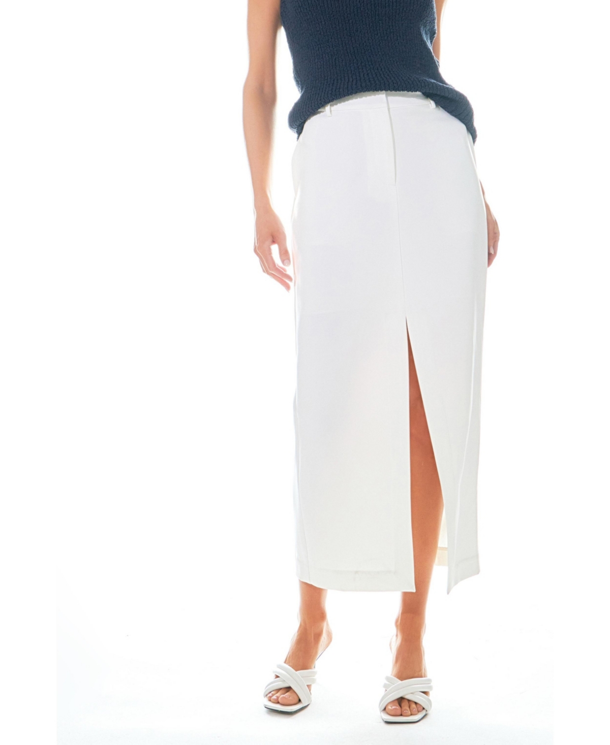 Women's Mid-Waisted Front Slit Maxi Skirt - White