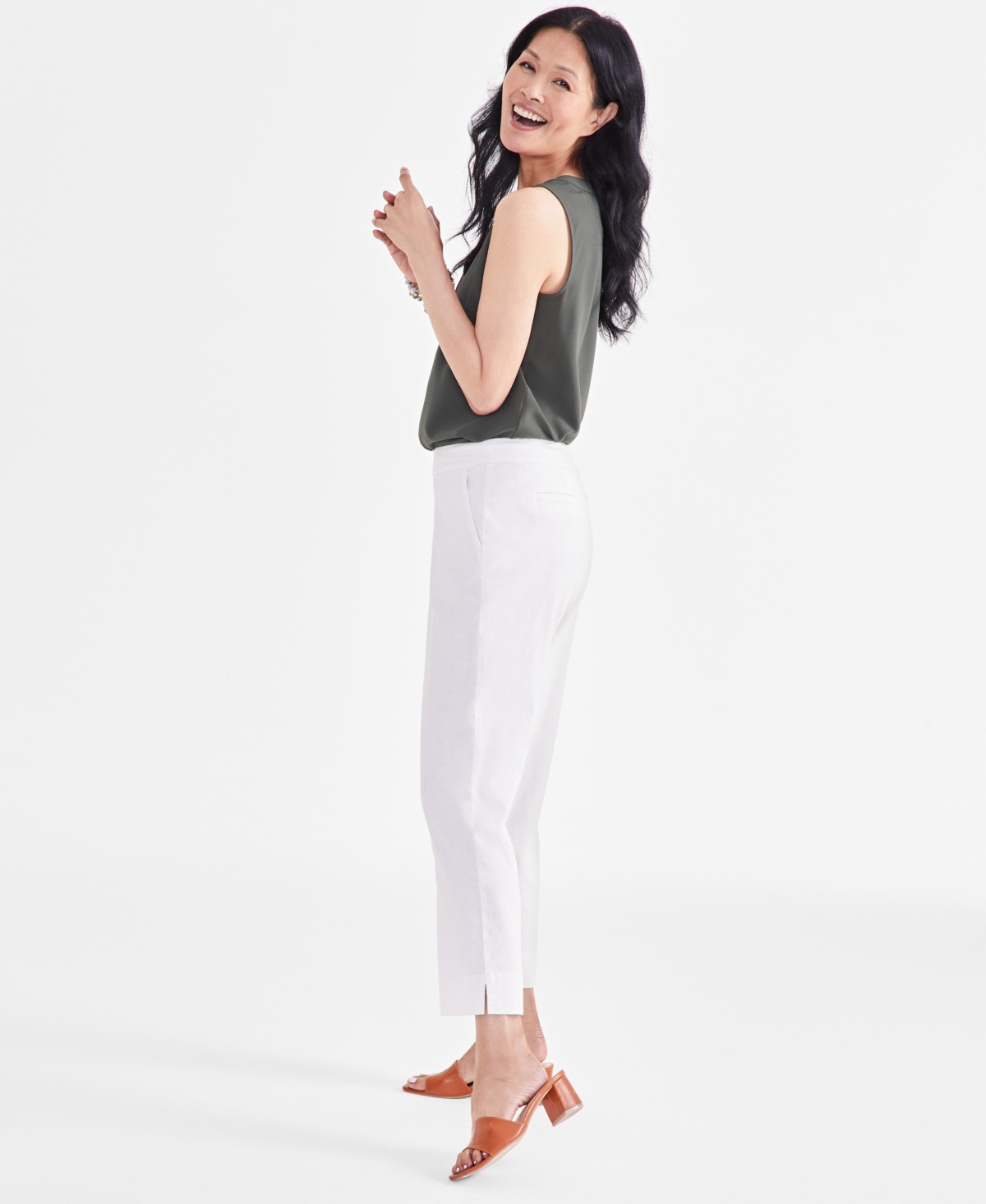 Style & Co Women's Mid-Rise Linen Blend Ankle-Length Pants, Created for Macy's